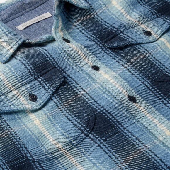 Outerknown Blanket Plaid Shirt Mens Medium Blue Flannel Long Sleeve Button Down - Picture 5 of 6